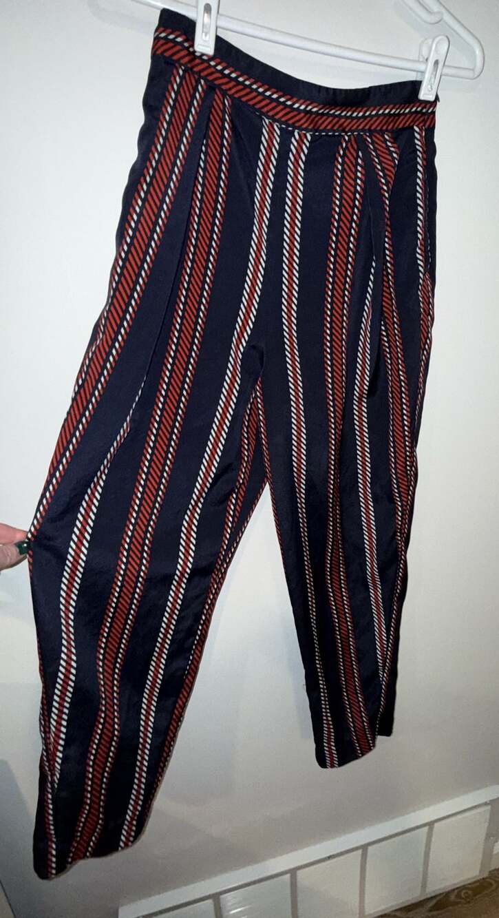 Zara Basic Navy Blue Red and White Striped Wide Leg Trousers